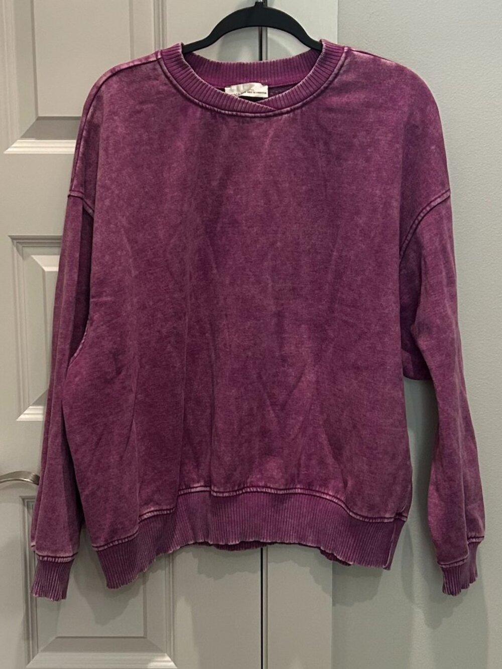 Zenana Plum Crew Neck Mineral Washed Sweatshirt